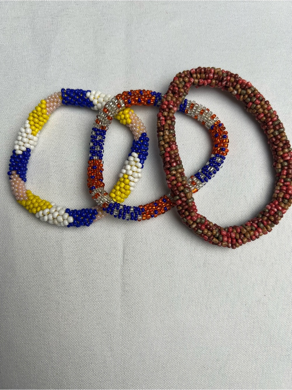 Seed Bead Roll On Multi color Bracelets Bundle of Three Boho Hippie Vacation